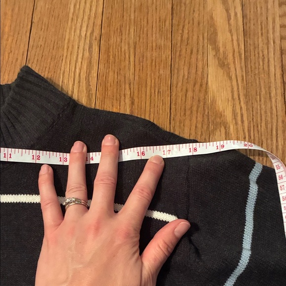 Tomodachi Classic Black and Blue and White Striped Zip-Up Sweater - Picture 7 of 10